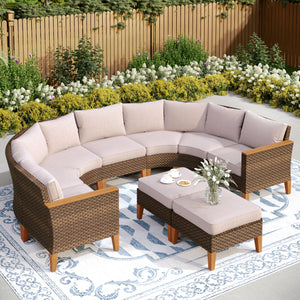 Phi Villa 9-Seater Patio Wicker Sofa With Multi-functional Ottomans