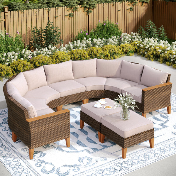 Phi Villa 9-Seater Patio Wicker Sofa With Multi-functional Ottomans