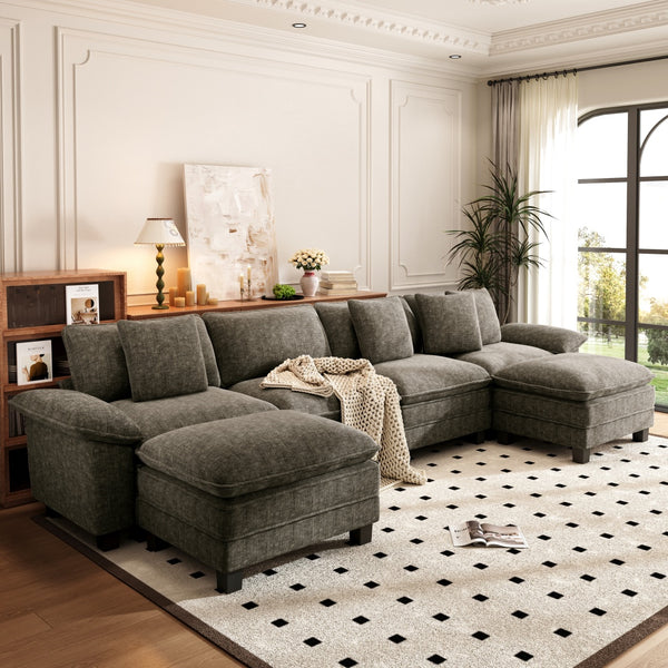 Briar Chenille Living Room Sofa Cloud-like Modular Sectional with Ottoman