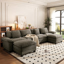 Chenille Living Room Sofa Couch Cloud-like Modular Sectional with Ottoman