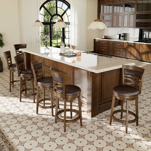Harrison Rustic Wood Bar Stool with Unique X-Shaped Upholstered Back for Kitchen