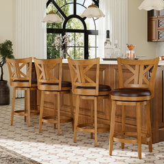 Harrison 360° Swivel Farmhouse Wood Bar Stools with Patented K-Shaped Back