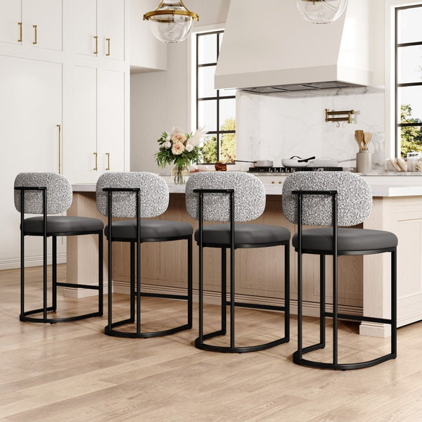 24" Modern PU and Chenille Counter Height Bar Stool, Set of 4