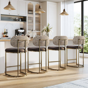 24" Modern PU and Chenille Counter Height Bar Stool, Set of 4