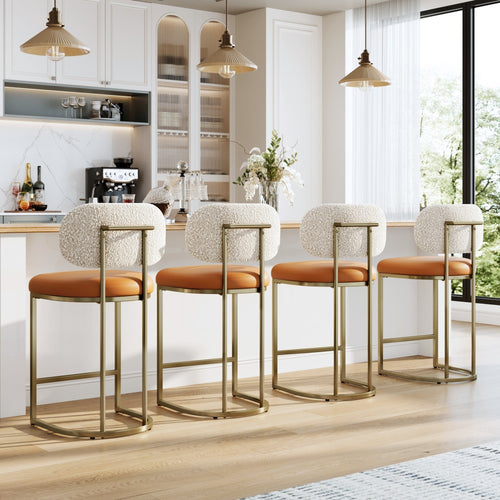 24" Modern PU and Chenille Counter Height Bar Stool, Set of 4