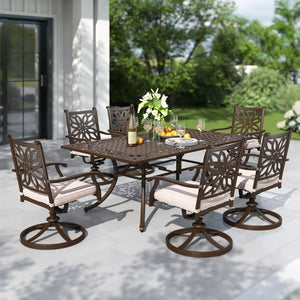 7-Pcs Patio Dining Set of Cast Aluminum Chairs and Rectangle Table-Phi Villa