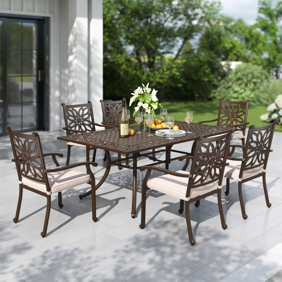 7-Pcs Patio Dining Set of Cast Aluminum Chairs and Rectangle Table-Phi Villa