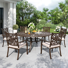7-Pcs Patio Dining Set of Cast Aluminum Chairs and Round Table-Phi Villa