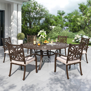7-Pcs Patio Dining Set of Cast Aluminum Chairs and Round Table-Phi Villa