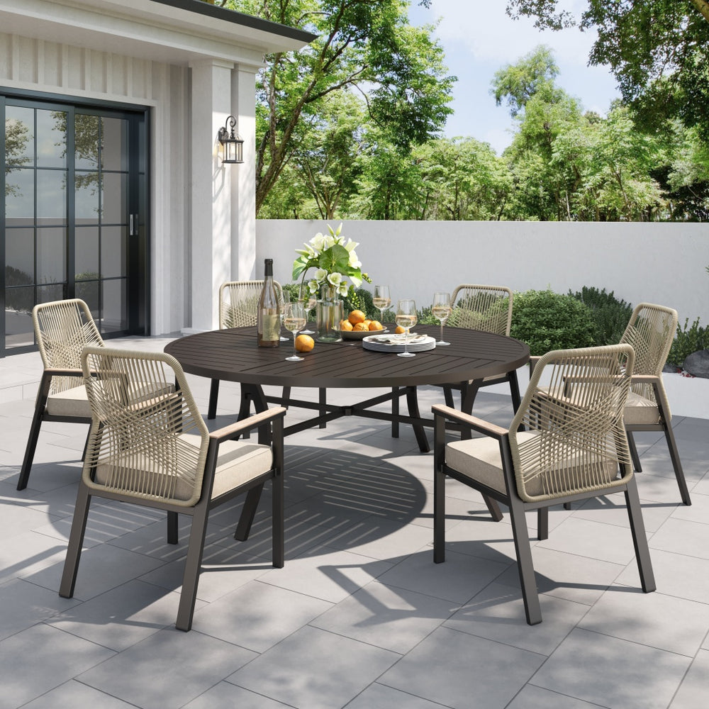 Mirage 5/7-Piece Patio Dining Set with Patterned Round Table & Stylish Rattan Rope Chairs-Phi Villa