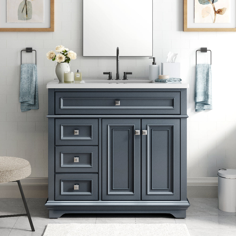 36 inch Single Sink Solid Wood Bathroom Vanity with Integrated Ceramic Basin