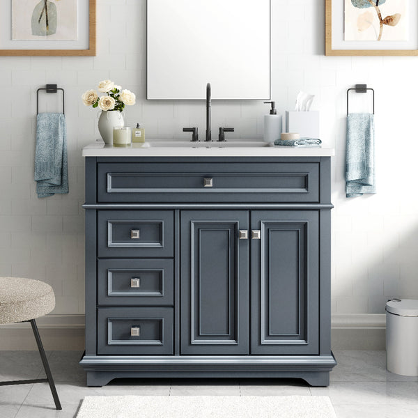 36 inch Single Sink Solid Wood Bathroom Vanity with Integrated Ceramic Basin