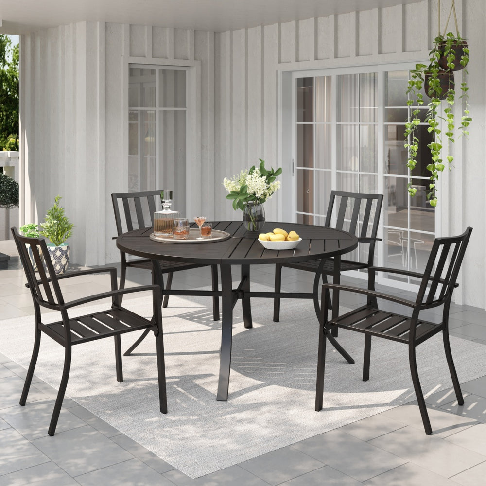 5-Piece Outdoor Dining Set with 42" Round Table and Stckable Chairs