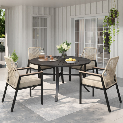 Mirage 5/7/9-Piece Patio Dining Set with Patterned Round Table & Stylish Rattan Rope Chairs-Phi Villa