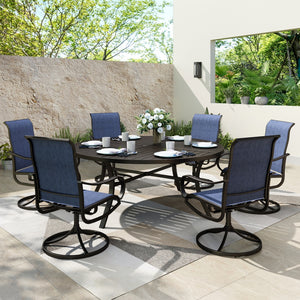 7-Pcs Outdoor Dining Set with Round Table and Textilene Swivel Chairs-Phi Villa