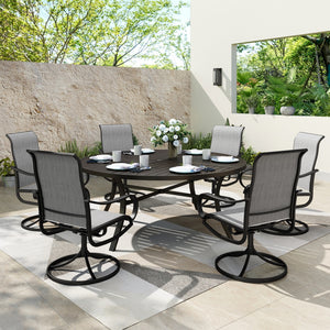 7-Pcs Outdoor Dining Set with Round Table and Textilene Swivel Chairs-Phi Villa