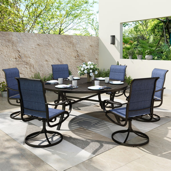 7-Pcs Outdoor Dining Set with Round Table and Textilene Swivel Chairs-Phi Villa