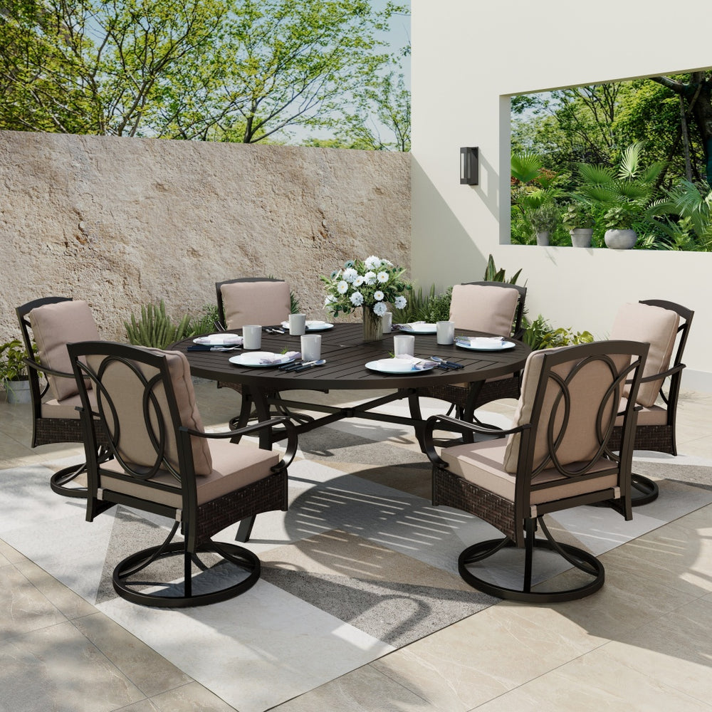 Coco 7-Pcs Dining Set with Round Table for Deck