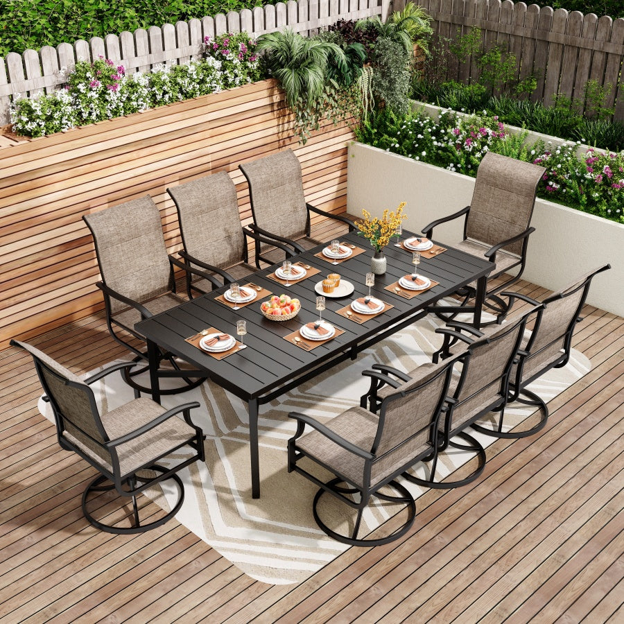 Phi Villa 8-seat Outdoor Dining Set with High-back Swivel Chairs