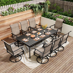 Phi Villa 8-seat Outdoor Dining Set with High-back Swivel Chairs