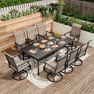 Phi Villa 8-seat Outdoor Dining Set with High-back Swivel Chairs
