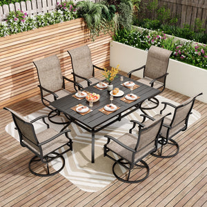 7-Pcs Patio Dining Set with Highback Padded Textilene Swivel Chairs for Deck, Backyard PHI VILLA