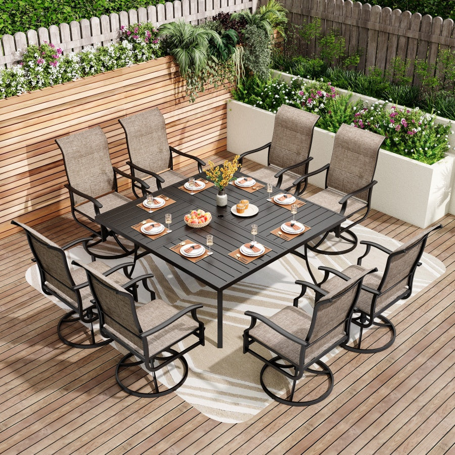 9-Piece Patio Dining Set with 60" Enlarged Square Table for Backyard, Family Reunion PHI VILLA