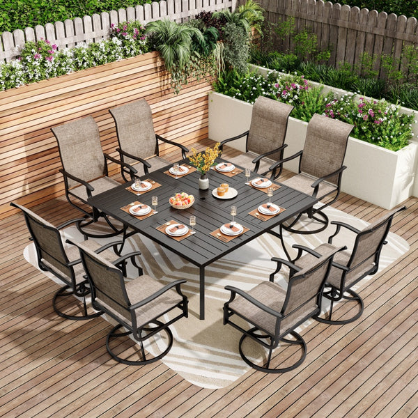 9-Piece Patio Dining Set with Enlarged Square Table for Backyard, Family Reunion PHI VILLA