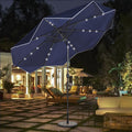 PHI VILLA 9/10ft Crank Open Patio Umbrella With 24 LED Lights & Ruffles