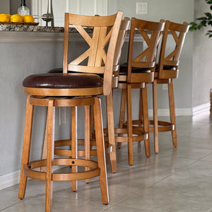 Harrison 360° Swivel Farmhouse Wood Bar Stools with Patented K-Shaped Back