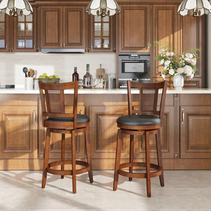 Harrison 360° Swivel Rustic Wood Bar Stools with Grid Back