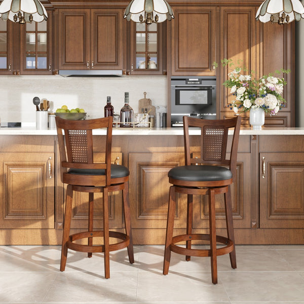 Harrison 360° Swivel Rustic Wood Bar Stools with Grid Back