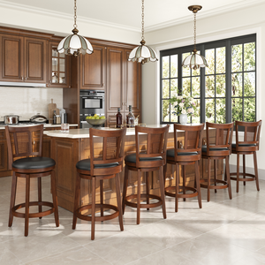 Harrison 360° Swivel Rustic Wood Bar Stools with Grid Back