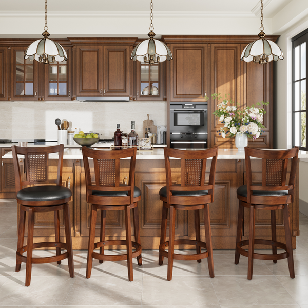 Harrison 360° Swivel Rustic Wood Bar Stools with Grid Back