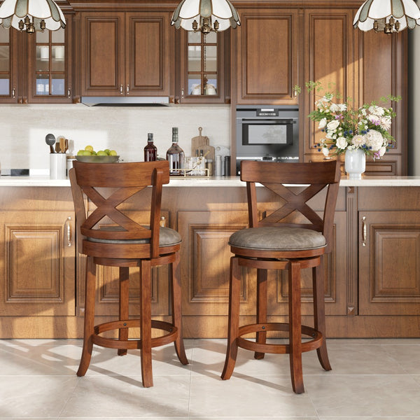 Harrison 360° Swivel Retro Wooden Bar Stools with Cross Backs