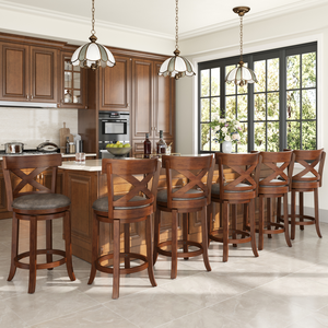 Harrison 360° Swivel Retro Wooden Bar Stools with Cross Backs