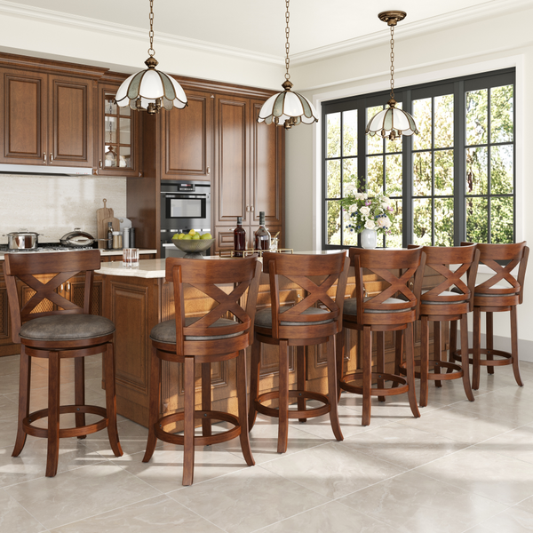 Harrison 360° Swivel Retro Wooden Bar Stools with Cross Backs