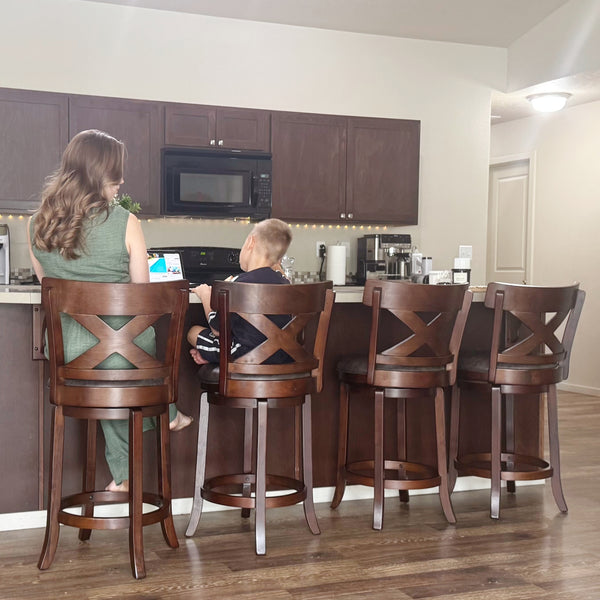 Harrison 360° Swivel Farmhouse Wooden Bar Stools with Cross Back