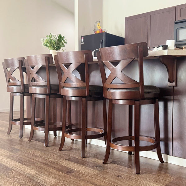 Harrison 360° Swivel Farmhouse Wooden Bar Stools with Cross Back