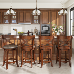 Harrison 360° Swivel Retro Wooden Bar Stools with Cross Backs