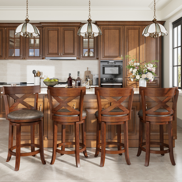 Harrison 360° Swivel Retro Wooden Bar Stools with Cross Backs