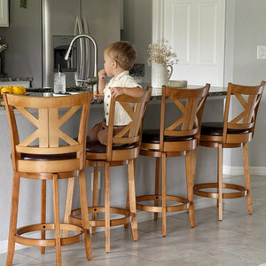 Harrison 360° Swivel Farmhouse Wood Bar Stools with Patented K-Shaped Back