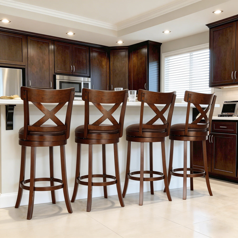 360° Swivel Retro Wooden Bar Height Stools with Backs