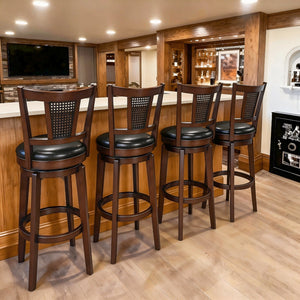 Harrison 360° Swivel Rustic Wood Bar Stools with Grid Back