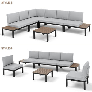 6 Seater Outdoor Couch Modern L-Shaped Sectional Sofa Set