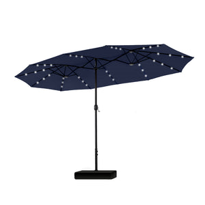 15ft Solar Double-Sided Patio Extra Large Twin Umbrella with Led Lights and Base