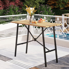 PHI VILLA Bar Height Patio Dining Table, 41" Wood Like Outdoor Bar Table, Rectangle Steel Slatted Bar Dining Table with 1.57" Umbrella Hole for Patio, Garden, Yard, Yellow