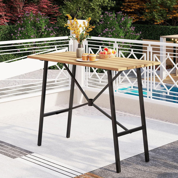 PHI VILLA Bar Height Patio Dining Table, 41" Wood Like Outdoor Bar Table, Rectangle Steel Slatted Bar Dining Table with 1.57" Umbrella Hole for Patio, Garden, Yard, Yellow