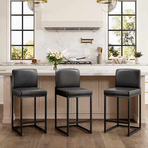 24 Inch Counter Height PU Leather Bar Stool with Backrest