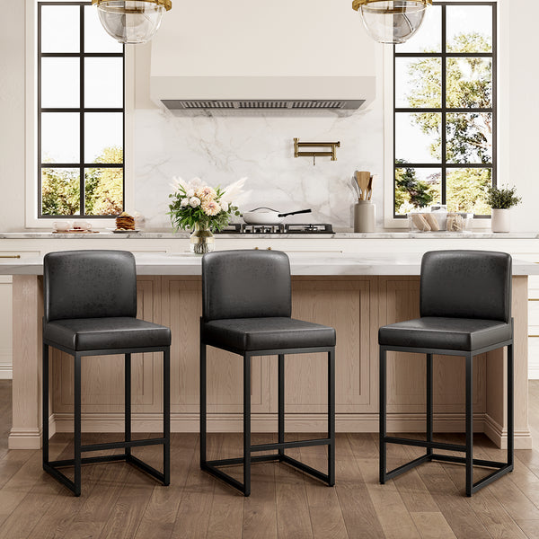 24 Inch Counter Height PU Leather Bar Stool with Backrest